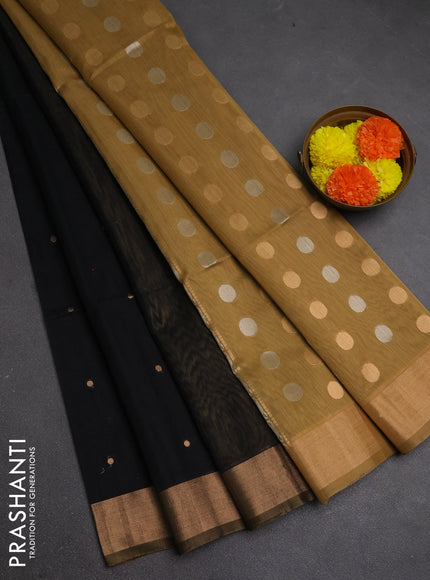 Kora silk cotton saree black and sandal with silver & gold zari woven buttas and zari woven border