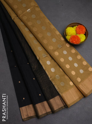 Kora silk cotton saree black and sandal with silver & gold zari woven buttas and zari woven border