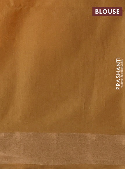 Kora silk cotton saree mango yellow and beige with silver & gold zari woven buttas and zari woven border