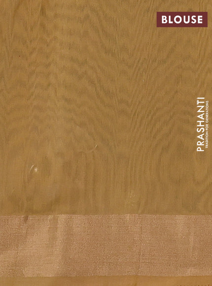 Kora silk cotton saree bottle green and sandal with silver & gold zari woven buttas and zari woven border