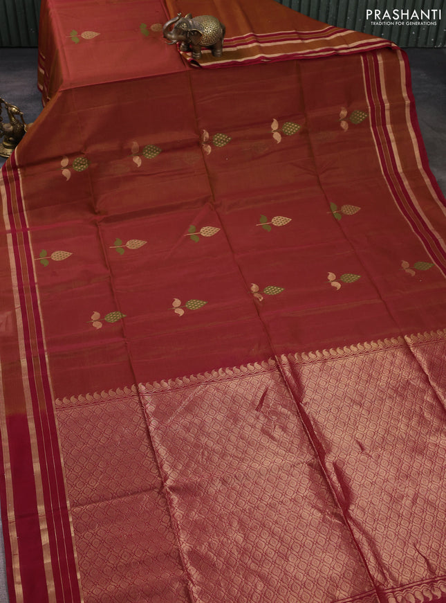 Kora silk cotton saree pastel maroon and deep maroon with allover thread & zari woven buttas and rettapet zari woven border