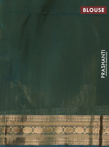 Kora silk cotton saree mehendi green and teal blue with allover thread & zari woven buttas and zari woven border