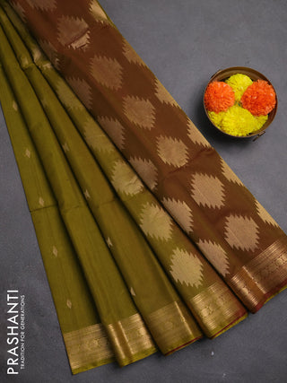 Kora silk cotton saree lime green and maroon with allover thread & zari woven buttas and zari woven border