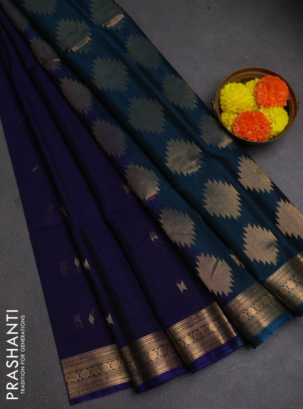 Kora silk cotton saree navy blue and peacock blue with allover zari woven buttas and zari woven border