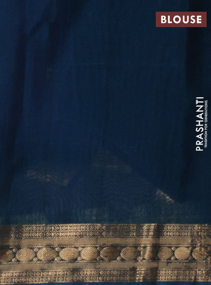 Kora silk cotton saree navy blue and peacock blue with allover zari woven buttas and zari woven border