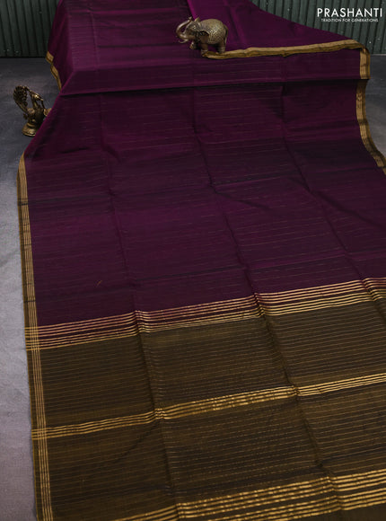Kora silk cotton saree magenta pink and dark mustard with allover zari weaves pattern and zari woven border