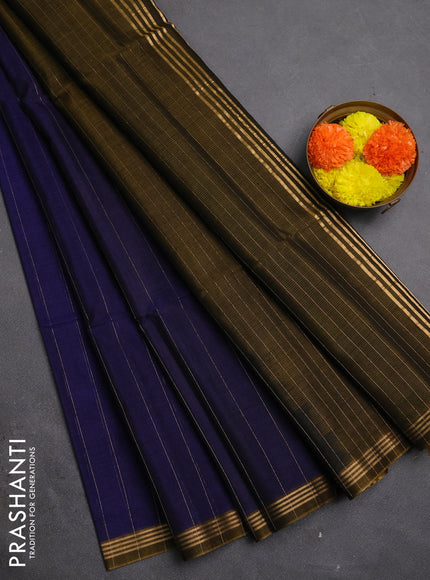Kora silk cotton saree navy blue and dark mustard with allover zari woven buttas and zari woven border