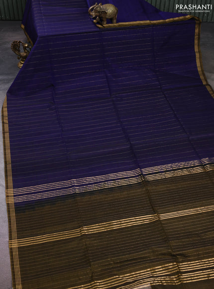 Kora silk cotton saree navy blue and dark mustard with allover zari woven buttas and zari woven border