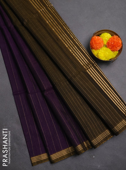 Kora silk cotton saree purple and dark mustard with allover zari weaves and small zari woven border