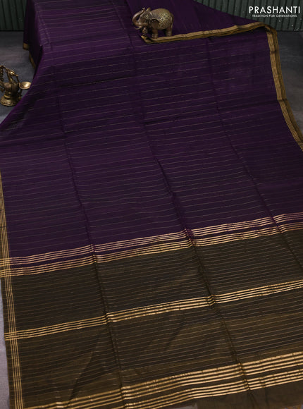 Kora silk cotton saree purple and dark mustard with allover zari weaves and small zari woven border