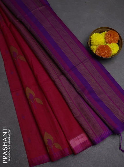 Kora silk cotton saree pink and violet with thread woven buttas and small thread woven border