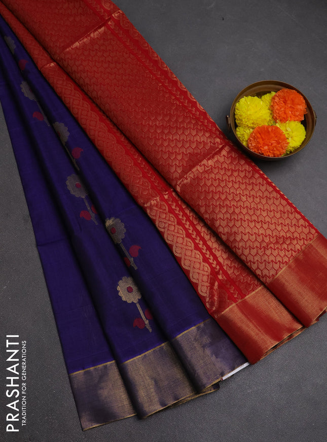 Kora silk cotton saree violet and red with thread & zari woven buttas and zari woven border