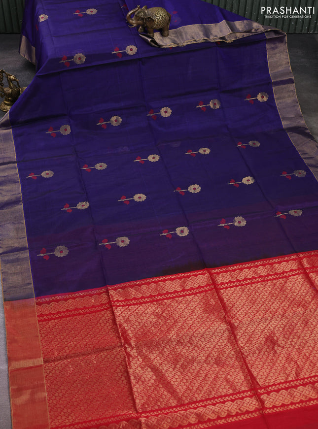 Kora silk cotton saree violet and red with thread & zari woven buttas and zari woven border