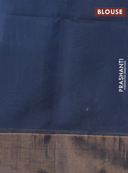 Kora silk cotton saree peacock blue and grey with thread & zari woven buttas and zari woven border