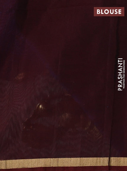 Kora silk cotton saree blue and maroon with zari woven buttas and small zari woven border