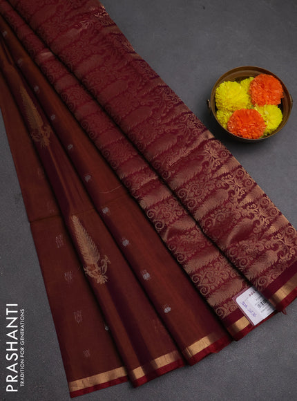 Kora silk cotton saree dual shade of magenta pink and magenta pink with zari woven buttas and small zari woven border