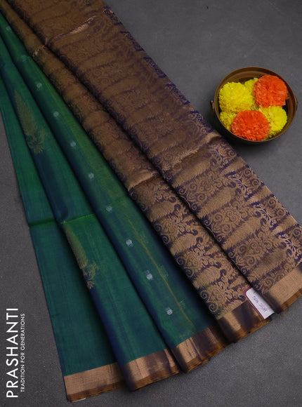 Kora silk cotton saree dual shade of green and dual shade of mustard with zari woven buttas and small zari woven border