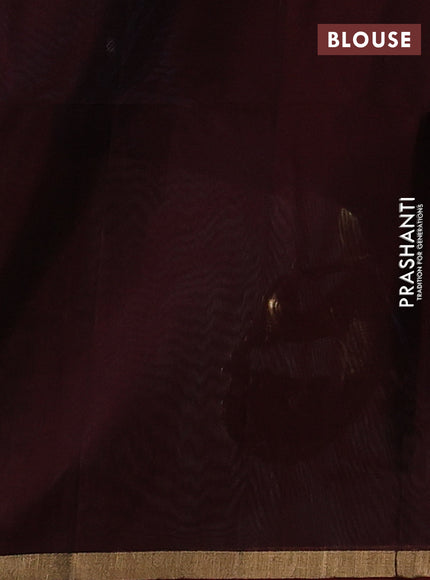 Kora silk cotton saree peacock blue and maroon with zari woven buttas and small zari woven border