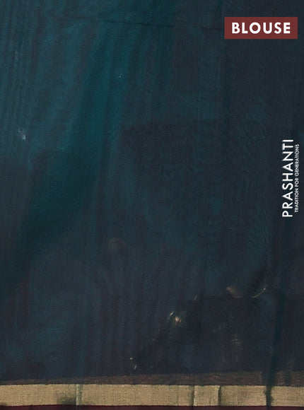 Kora silk cotton saree teal green and maroon with zari woven buttas and small zari woven border