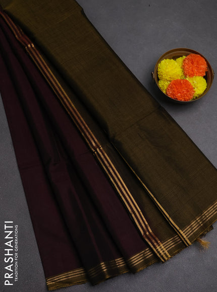 Kora silk cotton saree wine shade and dark mustard with plain body and small zari woven border