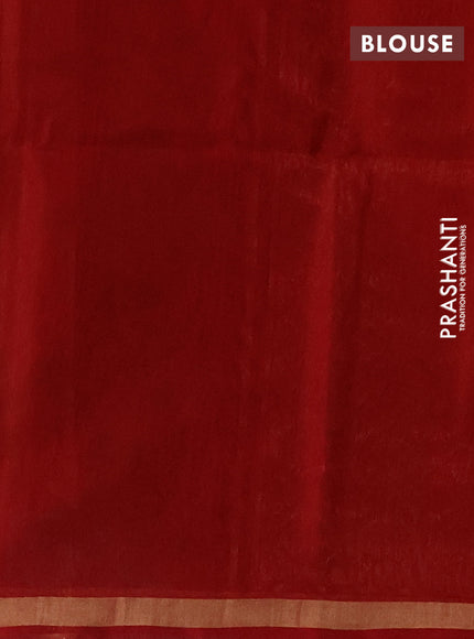 Kora silk cotton saree mehendi green and red with allover thread & zari woven buttas and small zari woven border