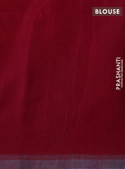 Kora silk cotton saree maroon and teal blue with allover thread & zari woven buttas and simple border