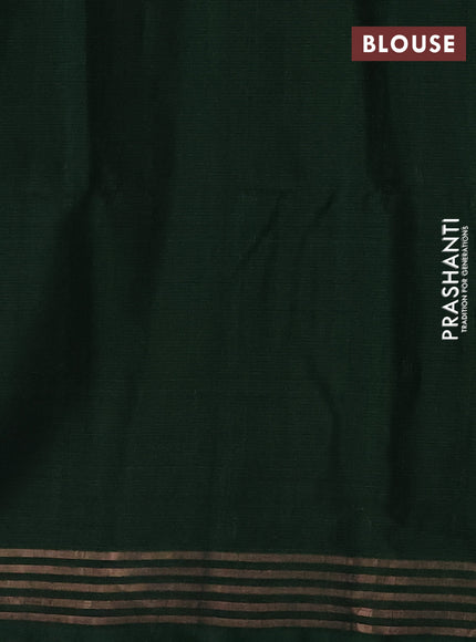 Kora silk cotton saree dark mustard and green with allover silver & zari woven buttas and zari woven border