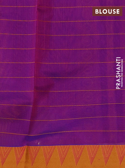 Kora silk cotton saree purple and mustard yellow with allover thread checks & buttas and thread woven border