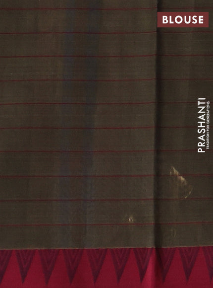 Kora silk cotton saree olive green and maroon with allover thread checks & buttas and thread woven border
