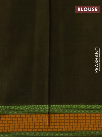 Kora silk cotton saree purple and dark mehendi green with thread woven buttas and thread woven border