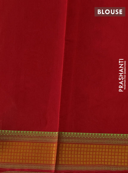 Kora silk cotton saree mehendi green and pink with thread woven buttas and thread woven border
