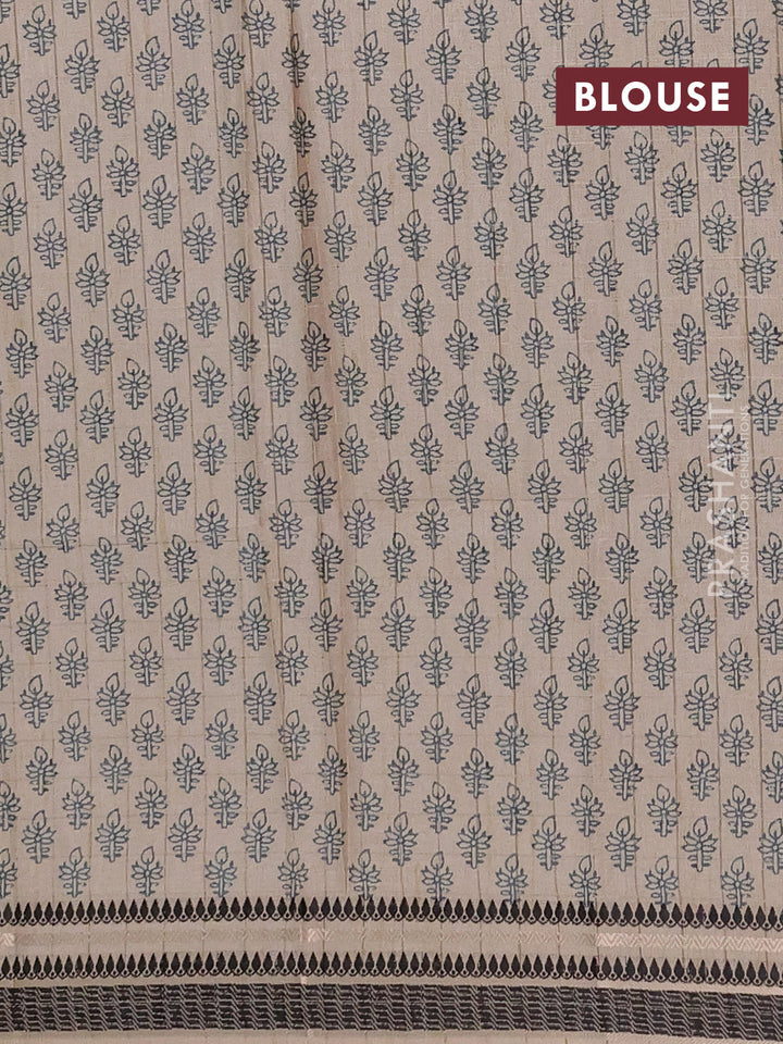 Semi tussar saree pastel blue and beige with allover zari checked pattern and temple design zari woven border
