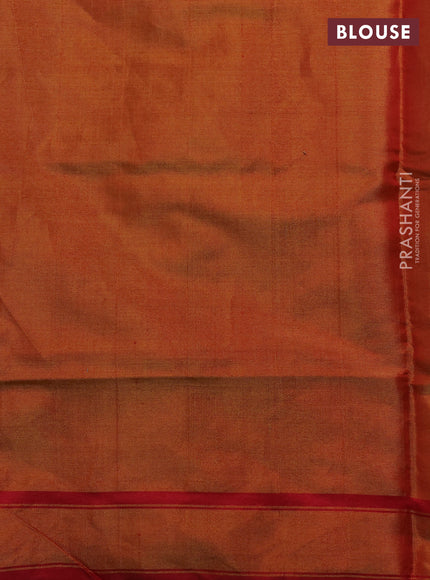 Rajkot patola silk saree green and red with allover ikat weaves and ikat woven zari border
