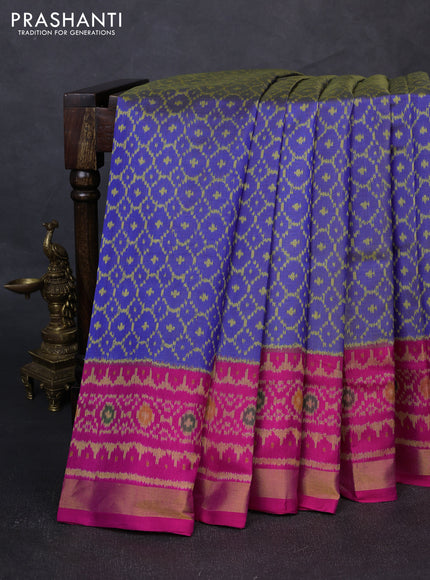 Rajkot patola silk saree dual shade of blue and magenta pink with allover ikat weaves and ikat woven zari border