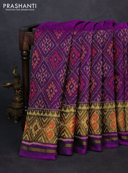 Rajkot patola silk saree purple with allover ikat weaves and ikat woven zari border