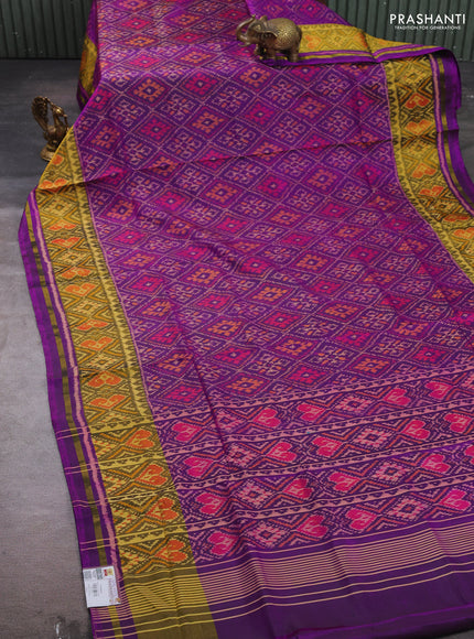 Rajkot patola silk saree purple with allover ikat weaves and ikat woven zari border