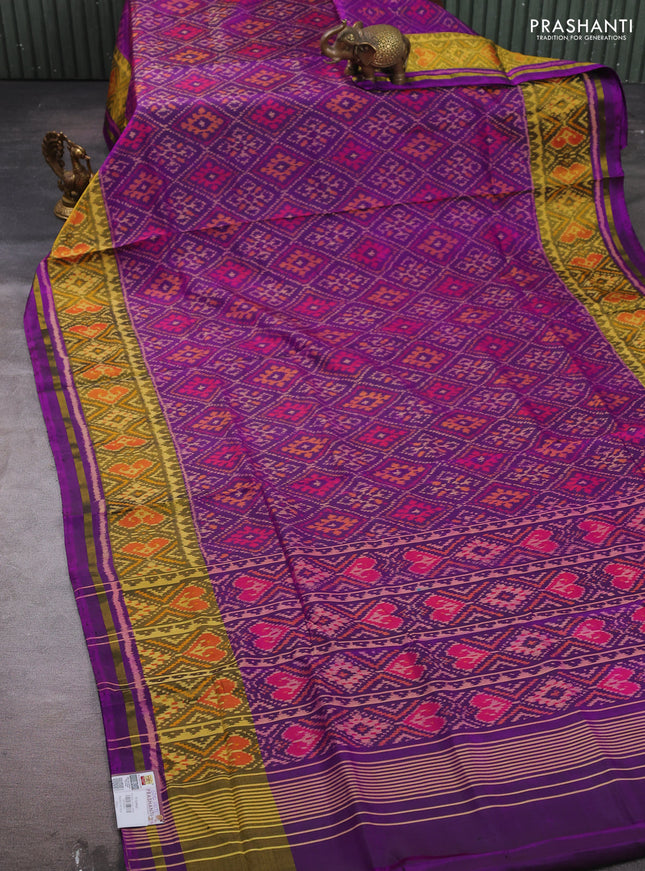 Rajkot patola silk saree purple with allover ikat weaves and ikat woven zari border