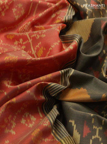 Rajkot patola silk saree orange and elaichi green with allover ikat weaves and ikat woven zari border