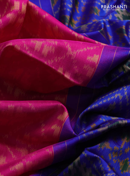 Rajkot patola silk saree magenta pink and blue with allover ikat weaves and ikat woven zari border