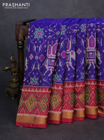 Rajkot patola silk saree blue and red with allover ikat weaves and ikat woven zari border