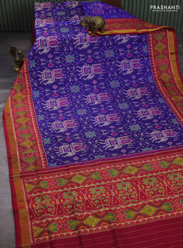 Rajkot patola silk saree blue and red with allover ikat weaves and ikat woven zari border