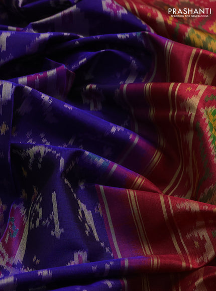 Rajkot patola silk saree blue and red with allover ikat weaves and ikat woven zari border