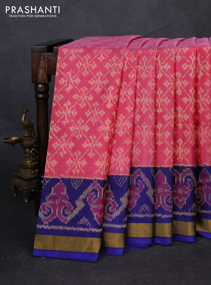 Rajkot patola silk saree pink and blue with allover ikat weaves and ikat woven zari border