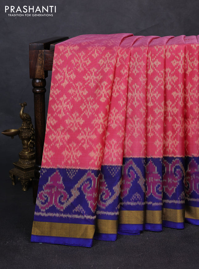 Rajkot patola silk saree pink and blue with allover ikat weaves and ikat woven zari border