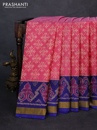 Rajkot patola silk saree pink and blue with allover ikat weaves and ikat woven zari border