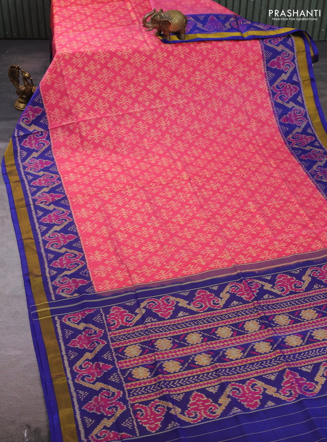 Rajkot patola silk saree pink and blue with allover ikat weaves and ikat woven zari border