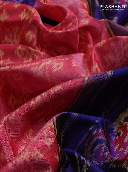 Rajkot patola silk saree pink and blue with allover ikat weaves and ikat woven zari border