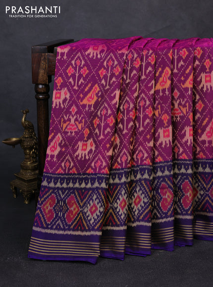 Rajkot patola silk saree purple and violet with allover patola weaves and ikat woven border