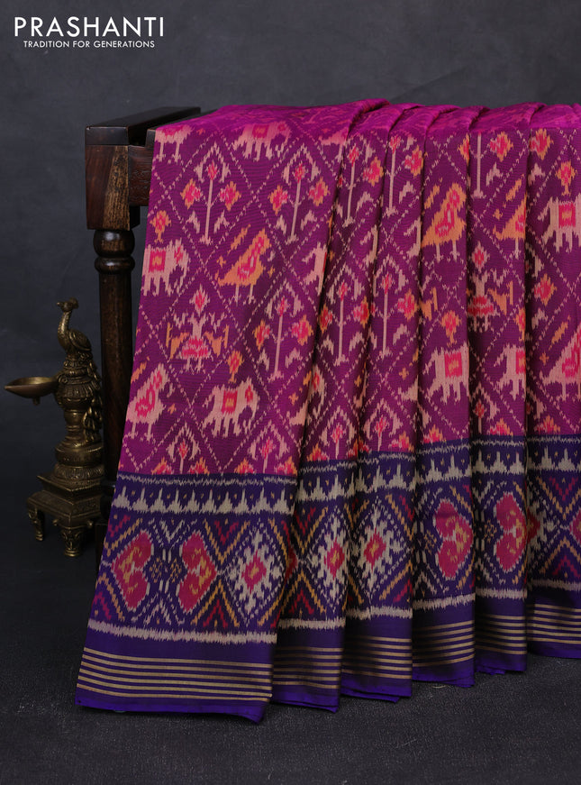 Rajkot patola silk saree purple and violet with allover patola weaves and ikat woven border