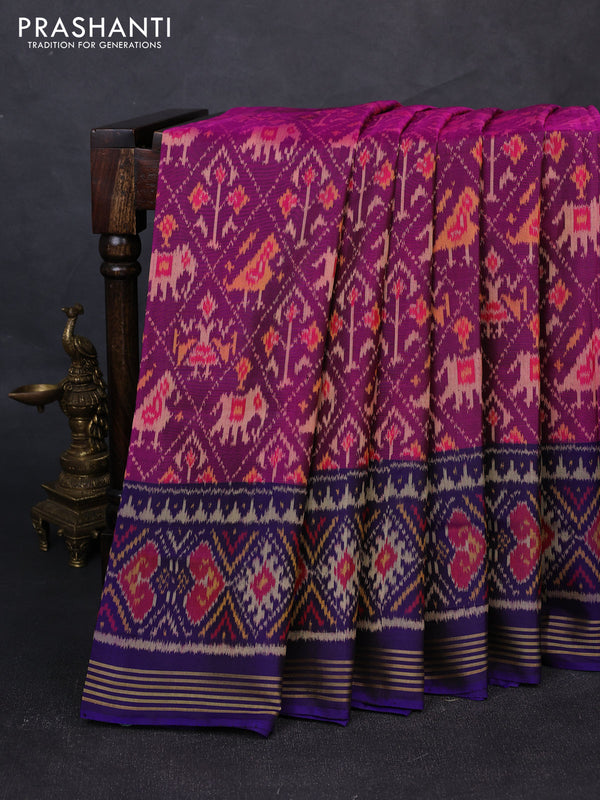 Rajkot patola silk saree purple and violet with allover patola weaves and ikat woven border